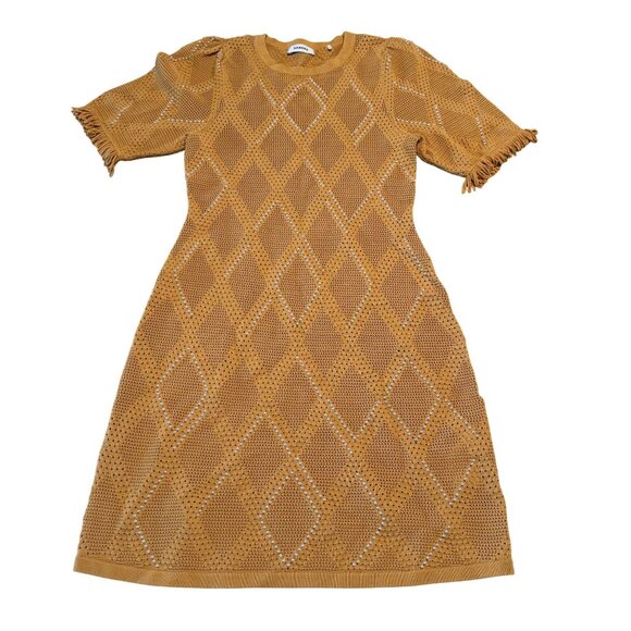 Sandro Gipsy Ochre Orange Pearl Embellished Pointelle Knit Mini Dress Women's 6 - Picture 1 of 9